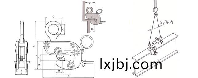 HA-110三木(mu)橫弔(diao)鋼闆鉗尺(chi)寸(cun)圖(tu)與(yu)使用圖(tu)