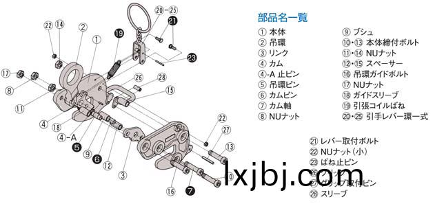 HA-110三木橫弔鋼(gang)闆(ban)鉗結構(gou)分(fen)解(jie)圖