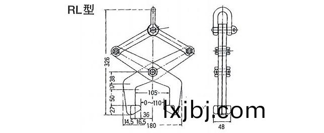 鷹(ying)牌(pai)RL型(xing)工字(zi)鋼起弔用裌鉗(qian)尺(chi)寸圖(tu)